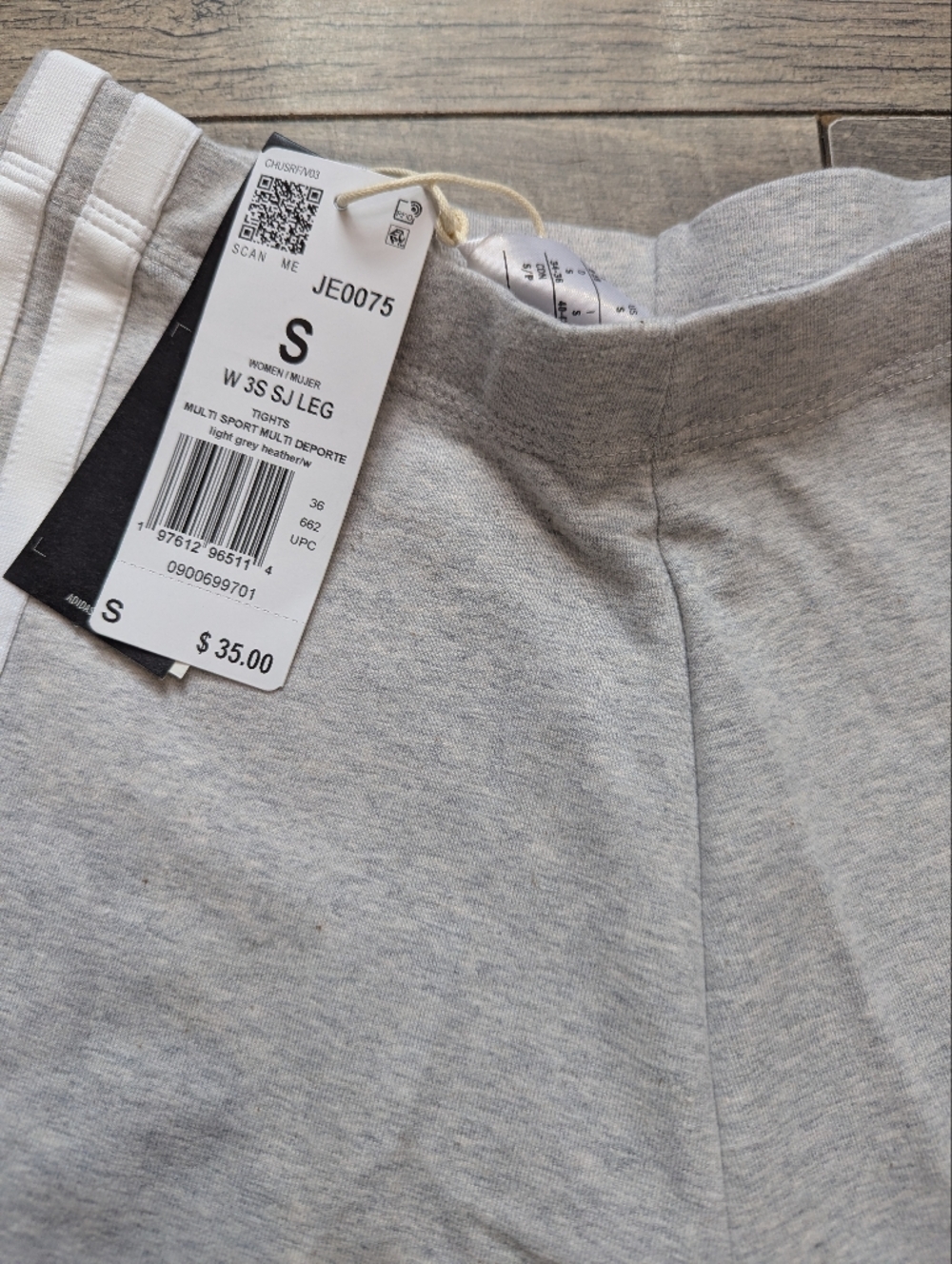 adidas Light Gray Leggings with White Side Stripes - Picture 5 of 10